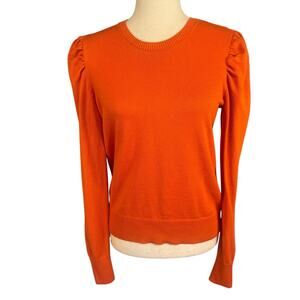 Lauren Ralph Lauren Cotton Blend Puff Sleeve Crew Neck Sweater Orange Medium